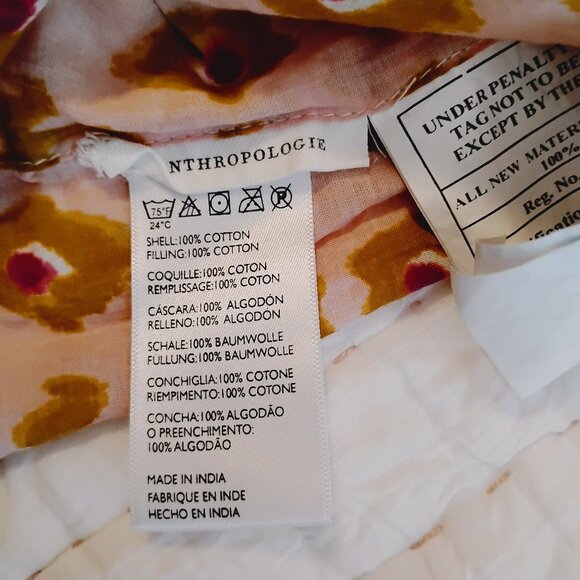 Anthropologie Kemali Quilt Pillow Sham Euro 26" Quilted Ikat Block Print Orange - Picture 6 of 7